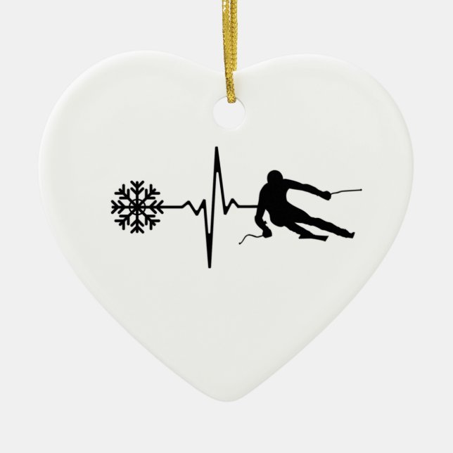 Ornamento De Cerâmica Esqui - Presente Skiing Heartbeat Skier (Frente)