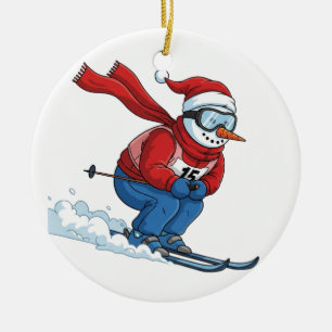 Ornamento De Cerâmica Esquiador Boneco de Neve Natal 2026 Férias Esporte
