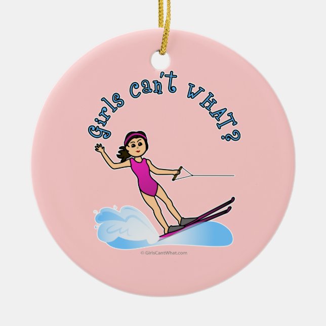 Ornamento De Cerâmica Esquiadora de água para mulheres leves (Frente)