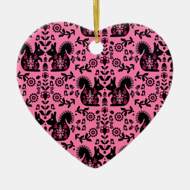 Ornamento De Cerâmica Esquilo Arte Foliar Nórdica Escandinava (Frente)