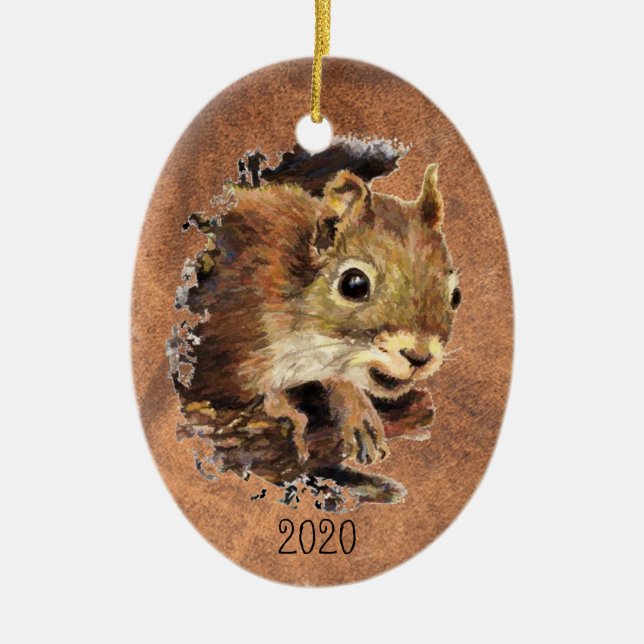 Ornamento De Cerâmica Esquilo Datado Personalizado - Arte Animal Waterco (Frente)