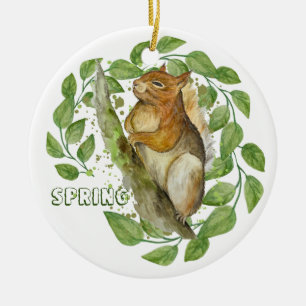 Ornamento De Cerâmica Esquilo de aquarela