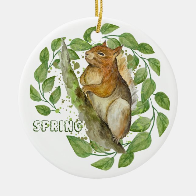 Ornamento De Cerâmica Esquilo de aquarela (Frente)
