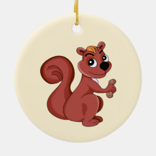 Ornamento De Cerâmica Esquilo de desenho animado fofo com um amendoim