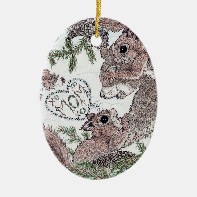 Ornamento De Cerâmica Esquilo-Mãe e Kits (Frente)