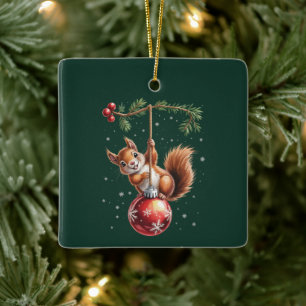 Ornamento De Cerâmica Esquilo Natal Inverno Floco de Neve Férias de Inve