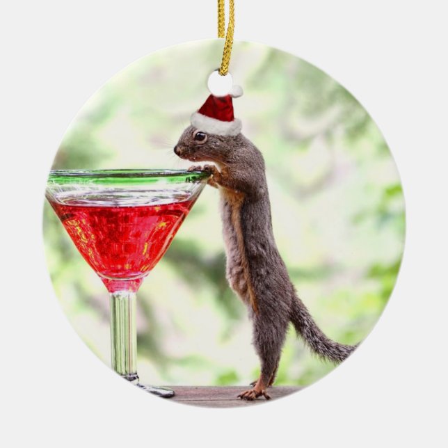 Ornamento De Cerâmica Esquilo que comemora o Natal (Frente)