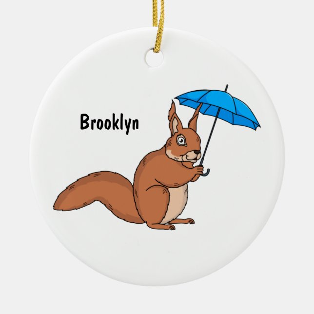 Ornamento De Cerâmica Esquilo vermelho bonito com desenho animado (Frente)