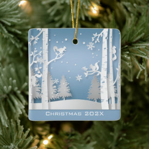 Ornamento De Cerâmica Esquilos e Florestas de Inverno recortados