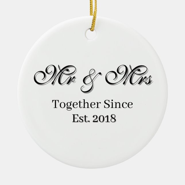 Ornamento De Cerâmica Established Year Personalized Couple Design (Frente)