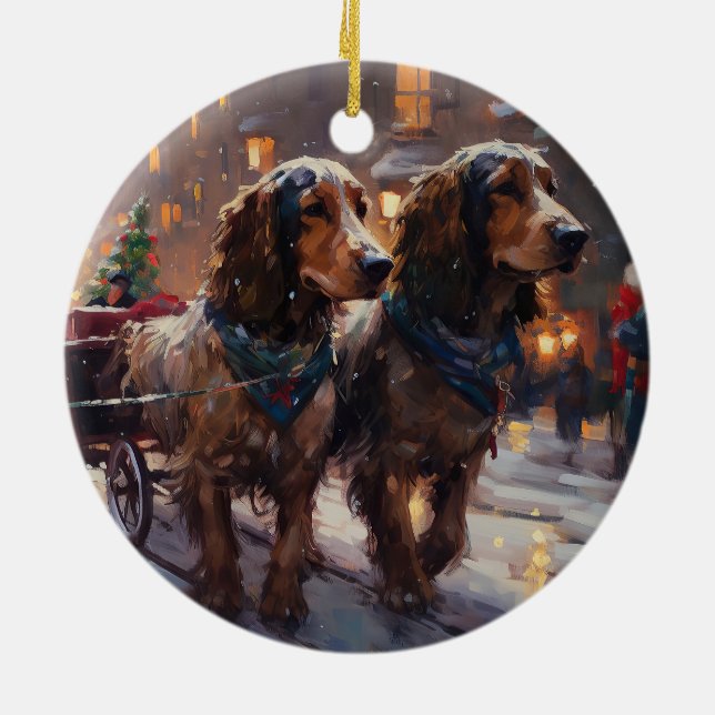 Ornamento De Cerâmica Estação Festiva de Natal Inglês Cocker Spaniel (Traseira)