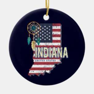 Ornamento De Cerâmica Estado de Indiana Estados Unidos - Retro Map Vinta
