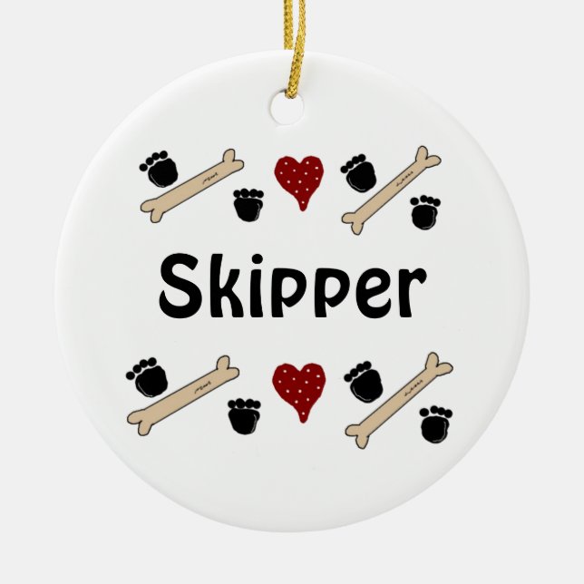 Ornamento De Cerâmica Estampas de cães e ossos com nome (Frente)