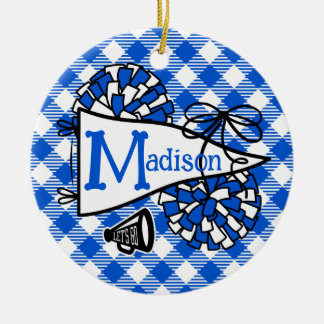 Ornamento De Cerâmica Estandarte Xadrez Azul Real Personalizado