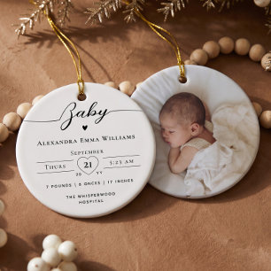 Ornamento De Cerâmica Estatísticas de Nascimento de Bebê Personalizadas