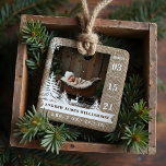 Ornamento De Cerâmica Estatísticas de Nascimento do Bebê de Árvore Marro<br><div class="desc">Este Enfeites de natal comemora a chegada do seu novo bebê com um design personalizado com duas fotos — uma na frente e outra no verso. Mostre a sua foto, com a data de nascimento mostrada no lado, e o nome do bebê e o número de natalidade na parte inferior....</div>