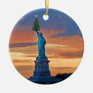 Ornamento De Cerâmica Estátua da Liberdade com Árvore de Natal