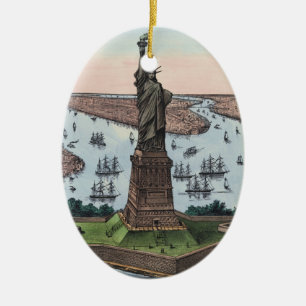 Ornamento De Cerâmica Estatua da Liberdade do Porto de NYC de 1885 Arte