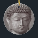 Ornamento De Cerâmica Estátua De Cara De Buda Preta E Branca Formada Por<br><div class="desc">O rosto de Siddhartha Gautama,  Buda,  com efeito entalhado. Imagem formada por linhas de largura variável. Dar ideia para pessoas que amam arte asiática e espiritualidade.</div>