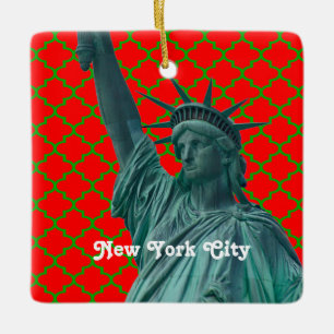 Ornamento De Cerâmica Estátua NYC do Quatrefoil Vermelho da Liberdade