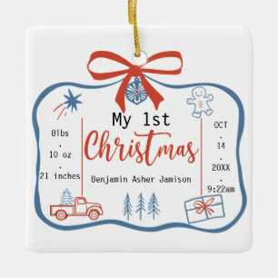 Ornamento De Cerâmica Estatuagens de natal de 1 rua de Red & Blue Baby B