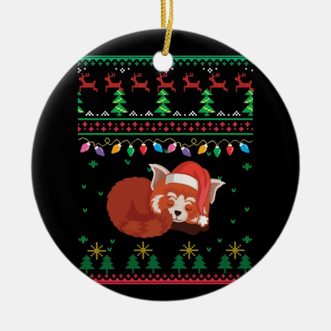 Ornamento De Cerâmica Este É O Meu Moletom De Panda Vermelha De Natal (Frente)