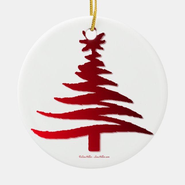 Ornamento De Cerâmica Estêncil De Árvore Natal Vermelho (Frente)