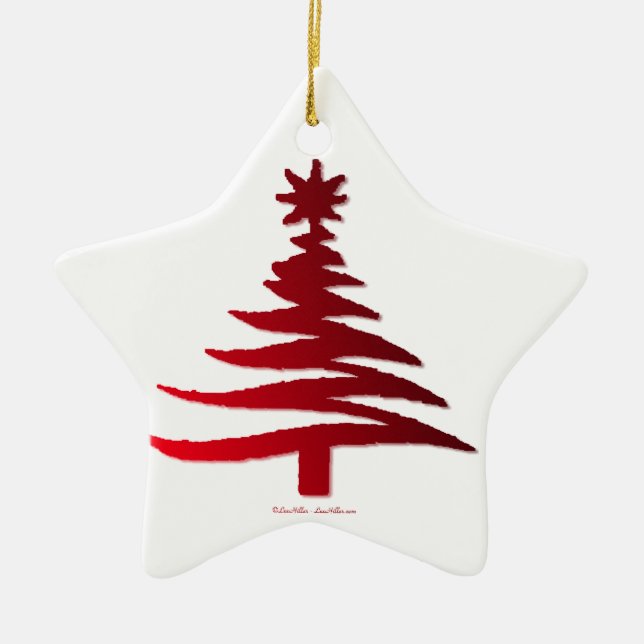 Ornamento De Cerâmica Estêncil De Árvore Natal Vermelho (Frente)