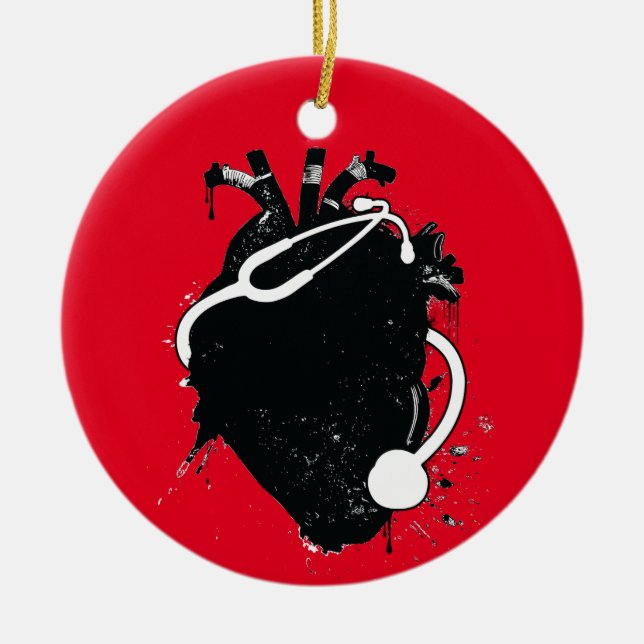 Ornamento De Cerâmica estetoscópio anatômico do coração (Frente)