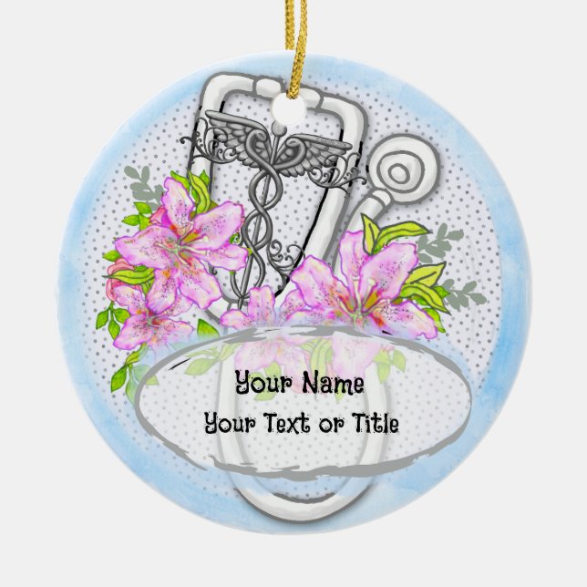 Ornamento De Cerâmica Estetoscópio com lírio (Frente)