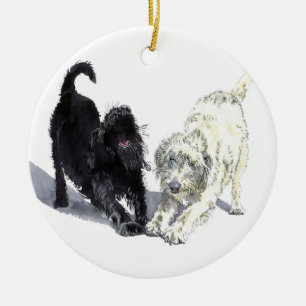 Ornamento De Cerâmica Esticando Labradoodles