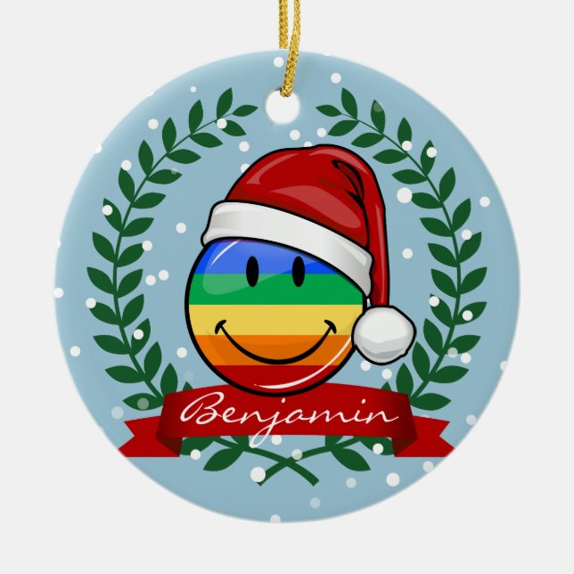 Ornamento De Cerâmica Estilo alegre do Natal da bandeira do orgulho gay (Frente)