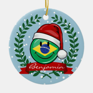 Ornamento De Cerâmica Estilo brasileiro alegre do Natal da bandeira