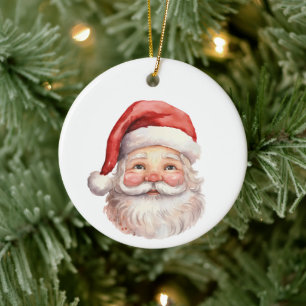 Ornamento De Cerâmica Estilo de Aquarela Papai Noel Face Natal
