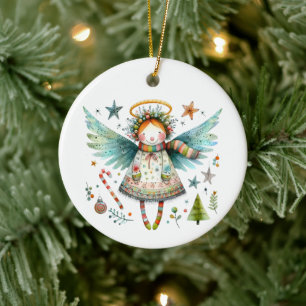 Ornamento De Cerâmica Estilo de Arte Folclórica Anjo de Natal Impression