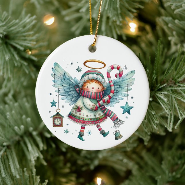 Ornamento De Cerâmica Estilo de Arte Popular Moderna Anjo de Natal encan (Árvore)