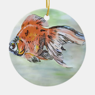 Ornamento De Cerâmica Estilo de Cartoon Ryukin Goldfish - Pintura acríli