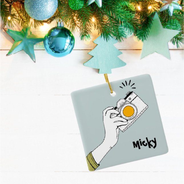 Ornamento De Cerâmica Estilo de desenho animado clicando em uma câmera O (Criador carregado)