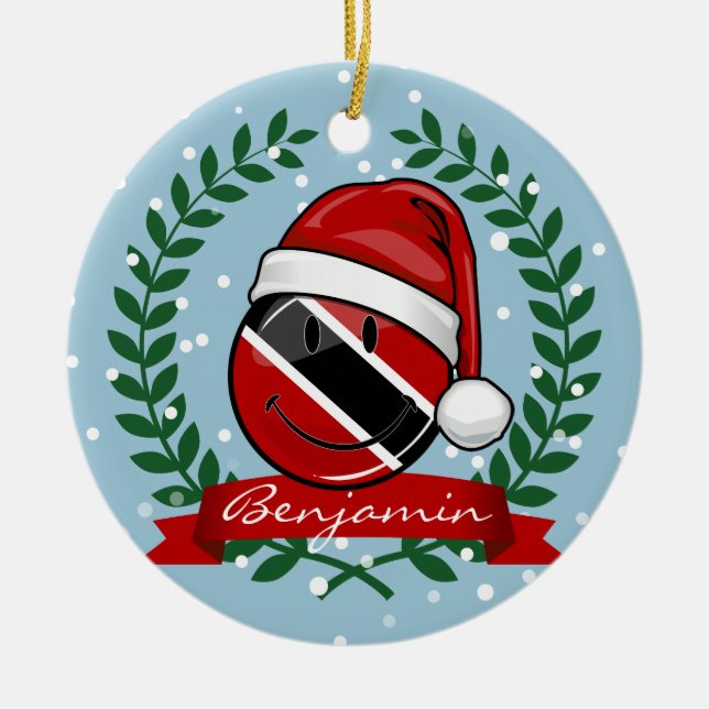 Ornamento De Cerâmica Estilo de Natal da Bandeira de Trinidad e Tobago (Frente)