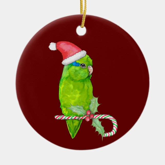 Ornamento De Cerâmica Estilo de natal de parrotlet verde (Frente)
