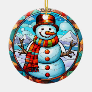 Ornamento De Cerâmica Estilo de vidro colorido com neve de Natal