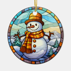 Ornamento De Cerâmica Estilo de vidro colorido com neve de Natal