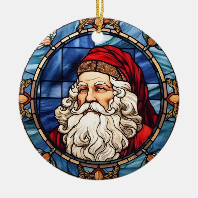 Ornamento De Cerâmica Estilo de vidro manchado do Papai Noel (Frente)