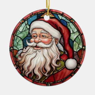 Ornamento De Cerâmica Estilo de vidro manchado do Papai Noel