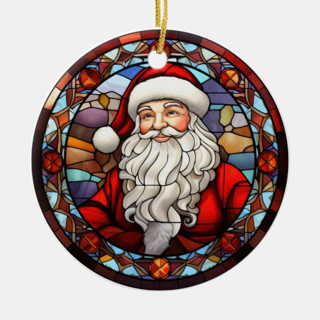 Ornamento De Cerâmica Estilo de vidro manchado do Papai Noel (Frente)