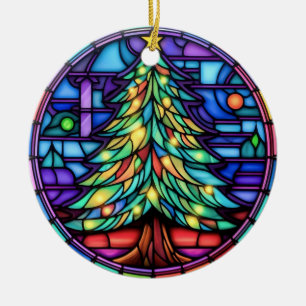 Ornamento De Cerâmica Estilo de vidro manchado na árvore de Natal