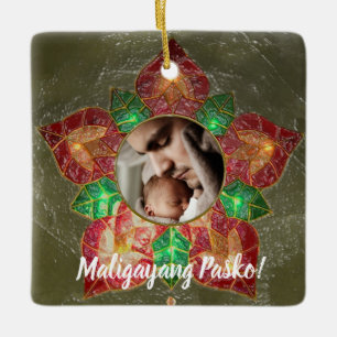 Ornamento De Cerâmica Estilo filipino verde e vermelho do Parol,