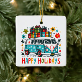 Ornamento De Cerâmica Estilo Hippie Boa Vibes Groovy Van de Natal