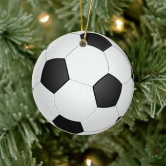 Ornamento De Cerâmica Estilo preto e branco de futebol clássico