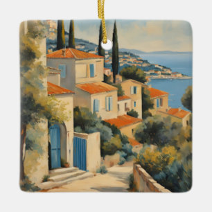 Ornamento De Cerâmica Estilo Vintage Cote D'Azur French Viagem Watercolo